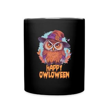 Eule Owl Lustig Happy Owloween Eulenliebhaber - Tasse einfarbig - Schwarz - Vorne