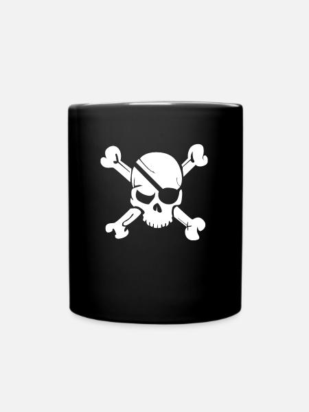 Deaths Head Skull Pirate Skull - Full Colour Mug - black