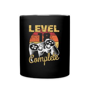 18. Geburtstag Gamer "Level 18 Complete" - Tasse einfarbig - Schwarz - Vorne