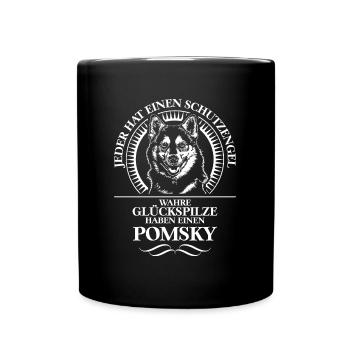 POMSKY Schutzengel Spruch Hundespruch WILSIGNS - Tasse einfarbig - Schwarz - Vorne