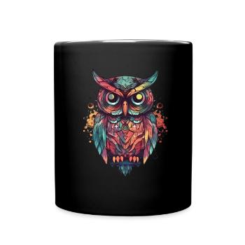 Seated owl colorful eagle owl - Full Colour Mug - black - Front