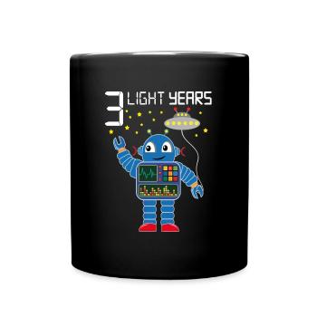 Robot congratulates 3 light years old three years - Full Colour Mug - black - Front