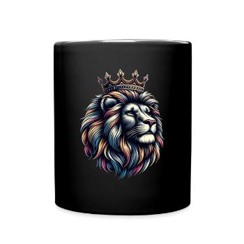 Ein bunter Löwe mit einer Krone - Tasse einfarbig - Schwarz - Vorne