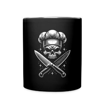 Skull mit Kochmütze und gekreuzten Küchenmessern - Tasse einfarbig - Schwarz - Vorne