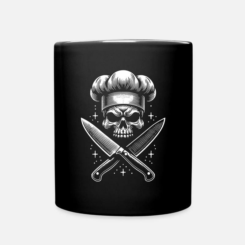 Skull mit Kochmütze und gekreuzten Küchenmessern - Tasse einfarbig - Schwarz