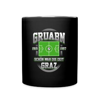 Gruabn Nostalgie: Erinnerungen an Graz und Fußball - Tasse einfarbig - Schwarz - Vorne
