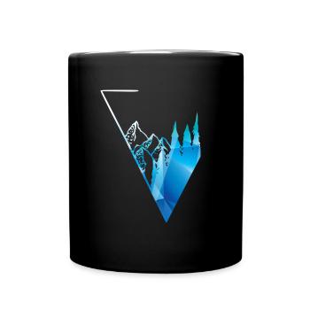 blaues Panorama Wald und Berge - Tasse einfarbig - Schwarz - Vorne