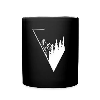 weisses Panorama Wald und Berge - Tasse einfarbig - Schwarz - Vorne
