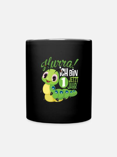 1 Geburtstag Kinder Raupe - Tasse einfarbig - Schwarz
