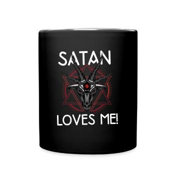 Teufel Hölle - Satan loves me - Tasse einfarbig - Schwarz - Vorne