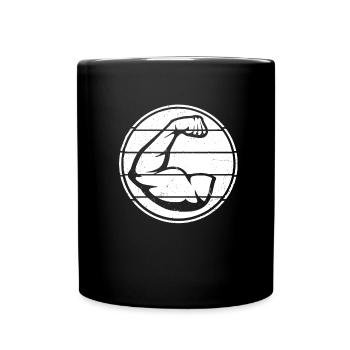 Muscles Biceps Arm Strong Fitness Workout Retro - Full Colour Mug - black - Front