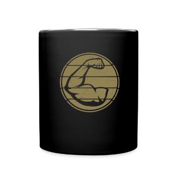 Muscles Biceps Arm Strong Fitness Workout Retro - Full Colour Mug - black - Front