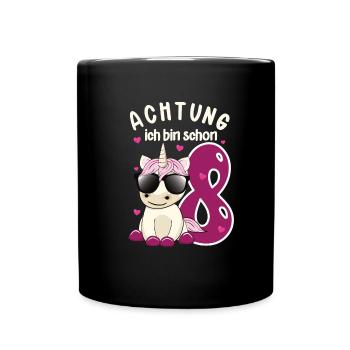Kinder Geburtstag 8 Jahre Einhorn Mädchen T-shirt - Tasse einfarbig - Schwarz - Vorne