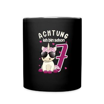 Geburtstag 7 Jahre Kinder Mädchen Einhorn T-shirt - Tasse einfarbig - Schwarz - Vorne