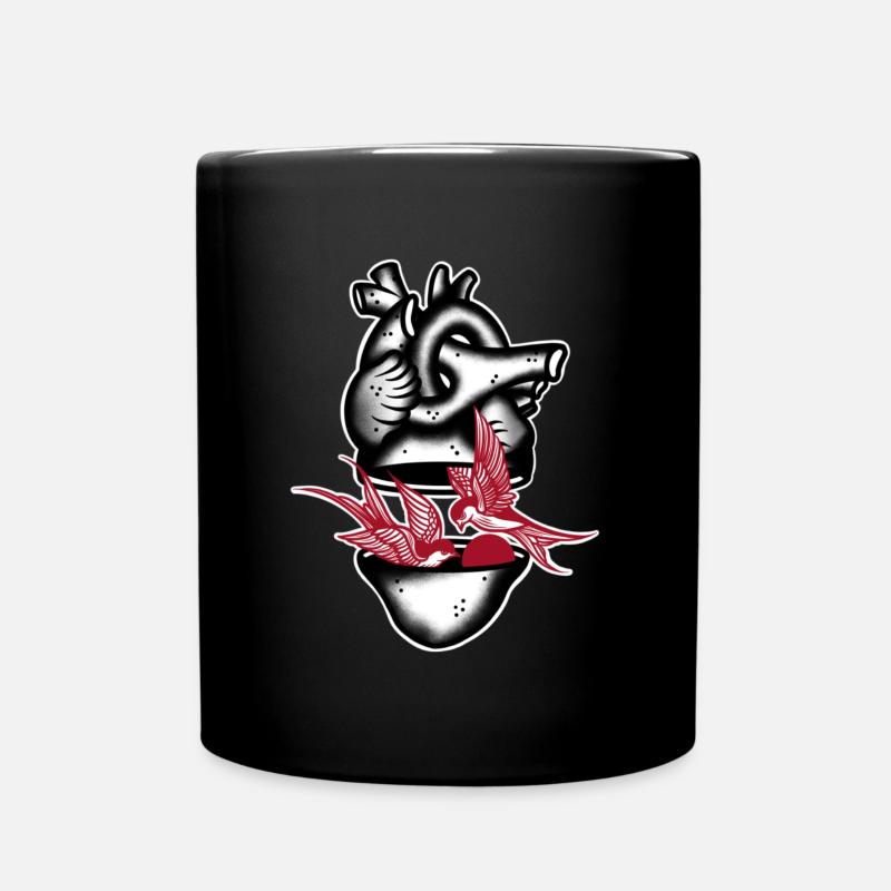 Herz schluckt schwarz und rot - Tasse einfarbig - Schwarz