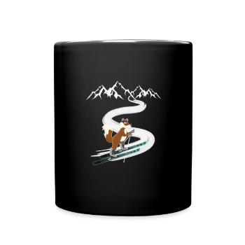 Skitour Tourenski Fuchs Berg Motiv - Tasse einfarbig - Schwarz - Vorne