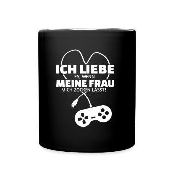 Ich liebe es wenn meine Frau mich zocken lässt - Tasse einfarbig - Schwarz - Vorne
