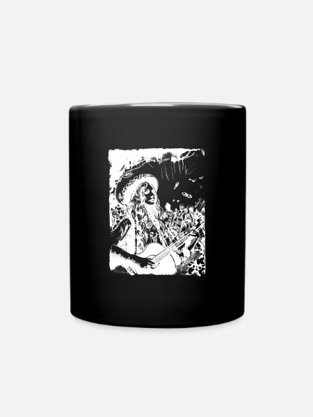 Schwarz weißes Hippie Portrait Frau bei Woodstock - Tasse einfarbig - Schwarz