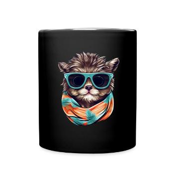 Summery dog & cat with scarf and - Full Colour Mug - black - Front