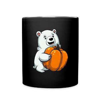 Eisbär mit Halloween-Kürbis - Tasse einfarbig - Schwarz - Vorne