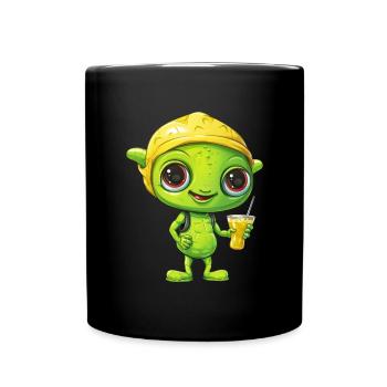 Refreshing Alien Lemon Drink: Green & Yellow - Full Colour Mug - black - Front