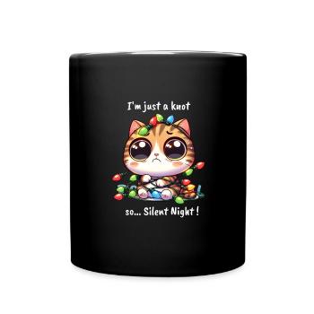 Christmas Cat with Fairy Lights Entanglement - Full Colour Mug - black - Front