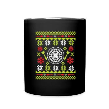 Weihnachts-Dart im hässlichen Weihnachtslook - Rot - Tasse einfarbig - Schwarz - Vorne