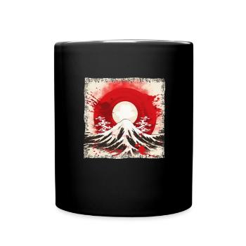 Kyoto Berge: Flagge, Vulkan und Blutmond - Tasse einfarbig - Schwarz - Vorne