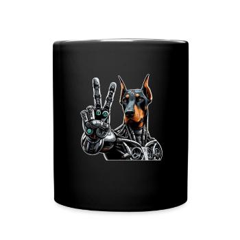 Doberman Robot Cyborg signe de paix - Mug uni - noir - Devant