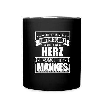 Starke Schale großes Herz Ehemann Vater - Tasse einfarbig - Schwarz - Vorne