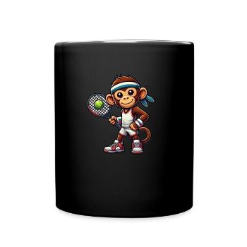 Tennis jouant singe chimpanzé dessin animé - Mug uni - noir - Devant