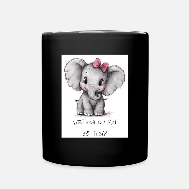 Éléphant « Wetsch du min Götti si ? » – parrain - Mug uni - noir