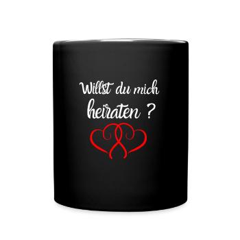 Heiratsantrag - Willst du mich heiraten - Hochzeit - Tasse einfarbig - Schwarz - Vorne