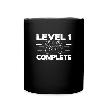 Level 1 Complete Einschulung Jubiläum Geschenk - Tasse einfarbig - Schwarz - Vorne