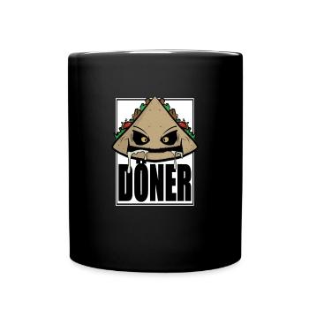 Lustiger Comic Döner Kebab Fast Food Imbiss Fun - Tasse einfarbig - Schwarz - Vorne