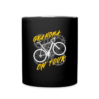 Oma auf Radtour Großmutter fährt Fahrrad - Tasse einfarbig - Schwarz - Vorne