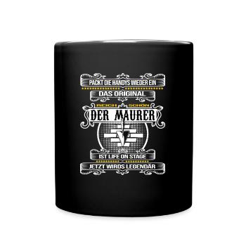 Maurer mauert mit Mörtel Maurerkelle - Tasse einfarbig - Schwarz - Vorne