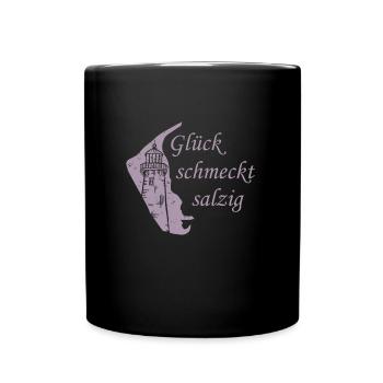 Amrum Urlaub Glück schmeckt salzig - Tasse einfarbig - Schwarz - Vorne