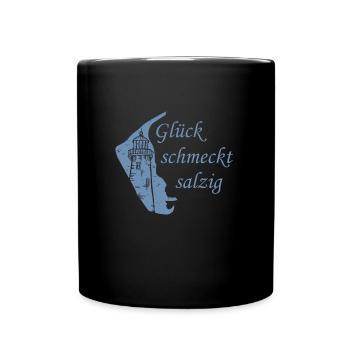 Amrum Urlaub Glück schmeckt salzig - Tasse einfarbig - Schwarz - Vorne