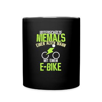 Alter Mann mit E-bike - Lustig für Rentner - Tasse einfarbig - Schwarz - Vorne