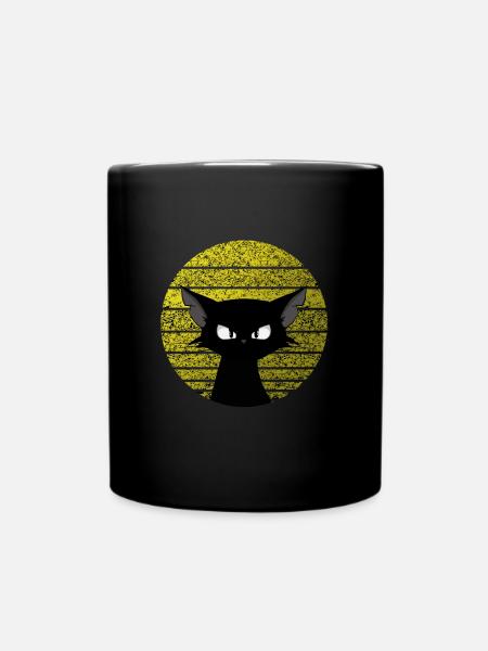 süße Comic Katze / Kater Motiv Sticker Tasse Shirt - Tasse einfarbig - Schwarz