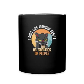 Morgenmuffel Katze - Lustiges Kaffee - Tasse einfarbig - Schwarz - Vorne