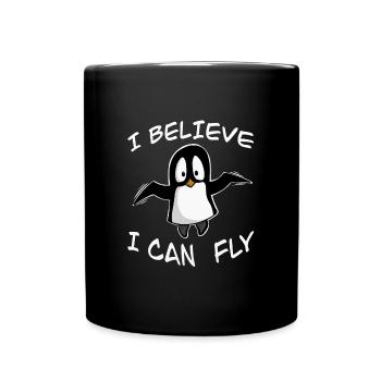 Lustiger Penguin, I believe I can fly, Shirt Comic - Full Colour Mug - black - Front
