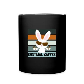 Kaffee - Kaninchen Hase - Tasse einfarbig - Schwarz - Vorne