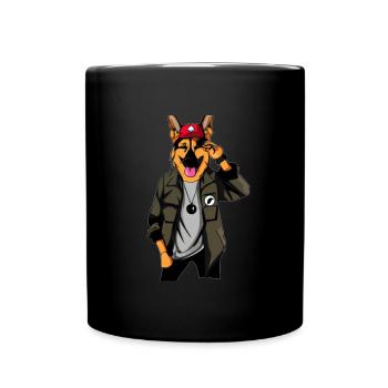 Hund cool mit Cap - Tasse einfarbig - Schwarz - Vorne