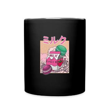 Makronen Erdbeeren Milkshake Japan Japanisch - Tasse einfarbig - Schwarz - Vorne