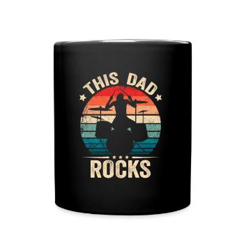 Dieser Papa rockt Drummer Schlagzeug Vatertag - Tasse einfarbig - Schwarz - Vorne