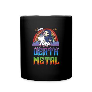 Death Metal & Einhorn Regenbogen - Tasse einfarbig - Schwarz - Vorne