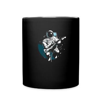 Astronaut rockt mit Gitarre - Tasse einfarbig - Schwarz - Vorne