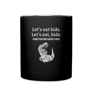 Satzzeichen retten Leben - Dino Humor - Tasse einfarbig - Schwarz - Vorne